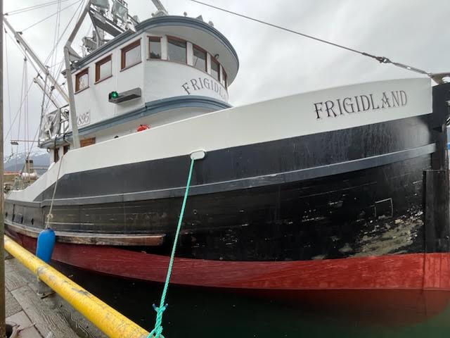 Fishing vessel Frigidland hauled out for marine survey in Juneau