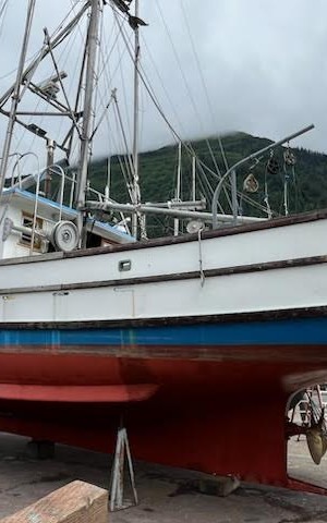 Commercial fishing vessel hauled out for survey in Juneau